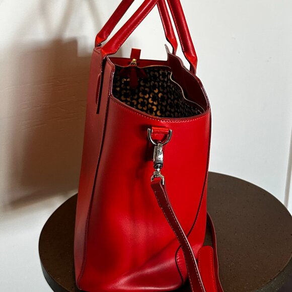 Vera Bradley Red Leather Tote Satchel Bag with Strap - Picture 2 of 3